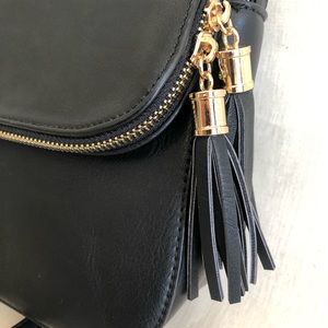 Black Faux Leather Crossbody with Tassels (NWT)